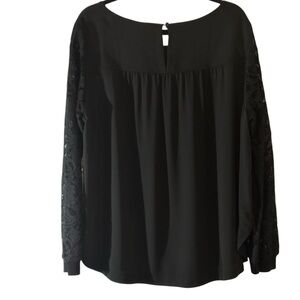 Ann Taylor Loft Black Lace Sleeve Blouse XL EUC